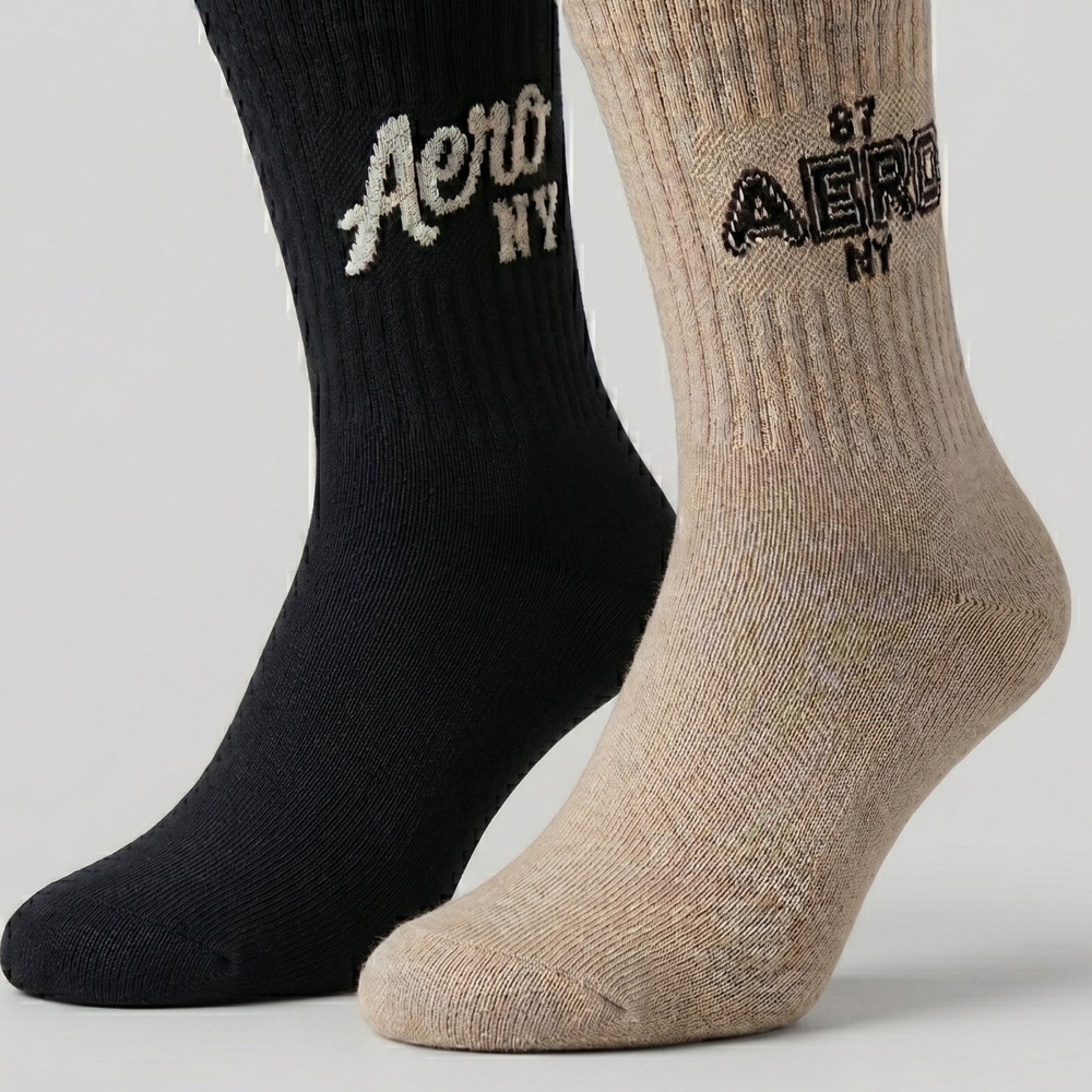 NWT 6-Pack Aeropostale Mens 6-12 Black Tan Brown Crew Socks Athletic Cushioned